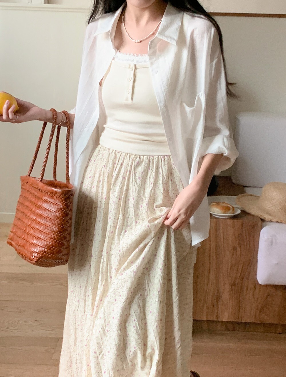 韓國grace muse授權 夏日四色涼絲寬鬆落肩感薄款襯衫