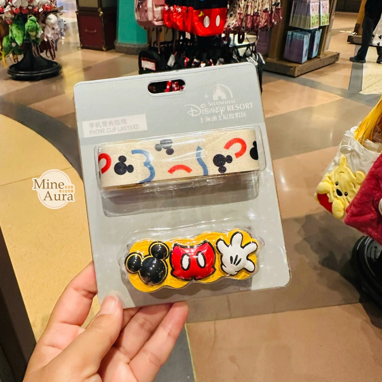 米奇 Mickey 米奇手手 米奇頭 造型 手機背夾 + 掛繩 組 -上海迪士尼樂園