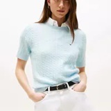 [S] TOMMY HILFIGER BLUE SHORT SLEEVE CABLE KNIT SWEATER, 76J5411-401 (STH1269)