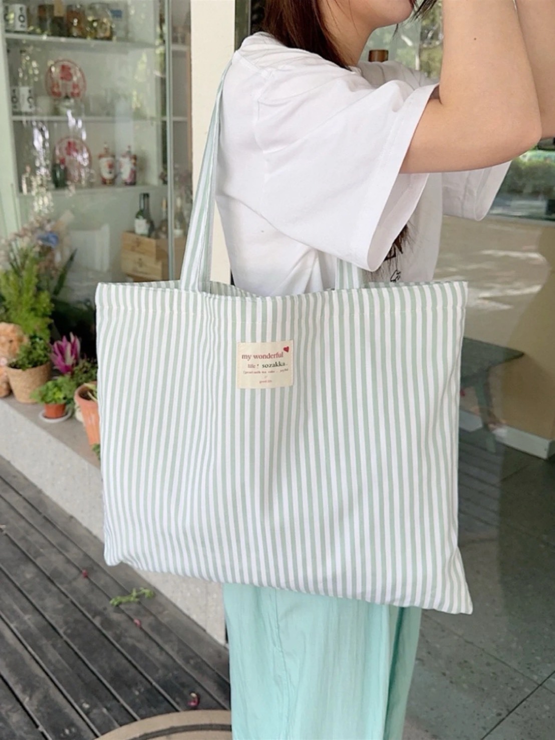 INS風 JUJU JIMMY 條紋大容量托特包 可裝13寸電腦