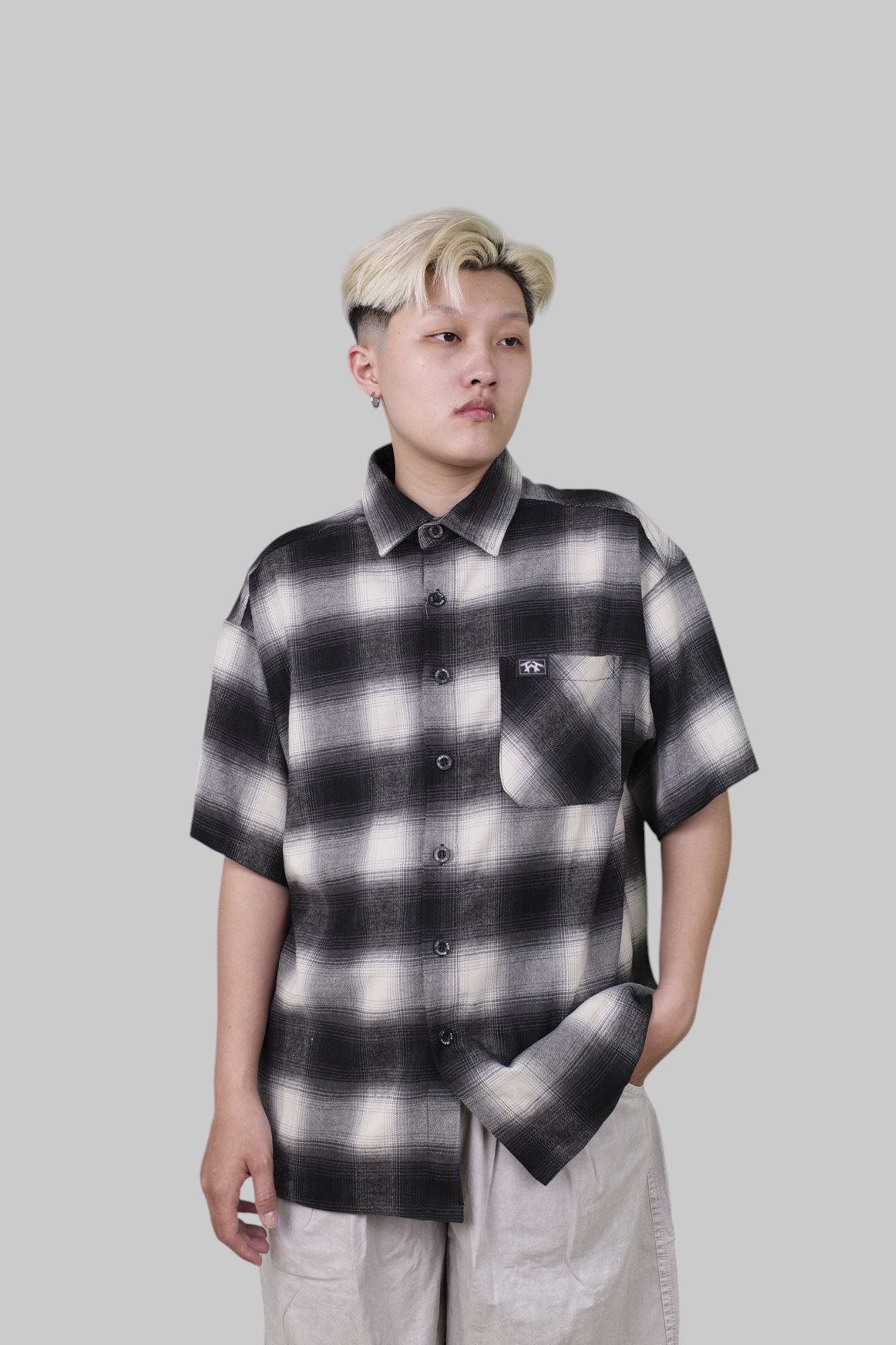 『Always_Good』格紋 重磅 口袋 領後刺繡 短袖襯衫