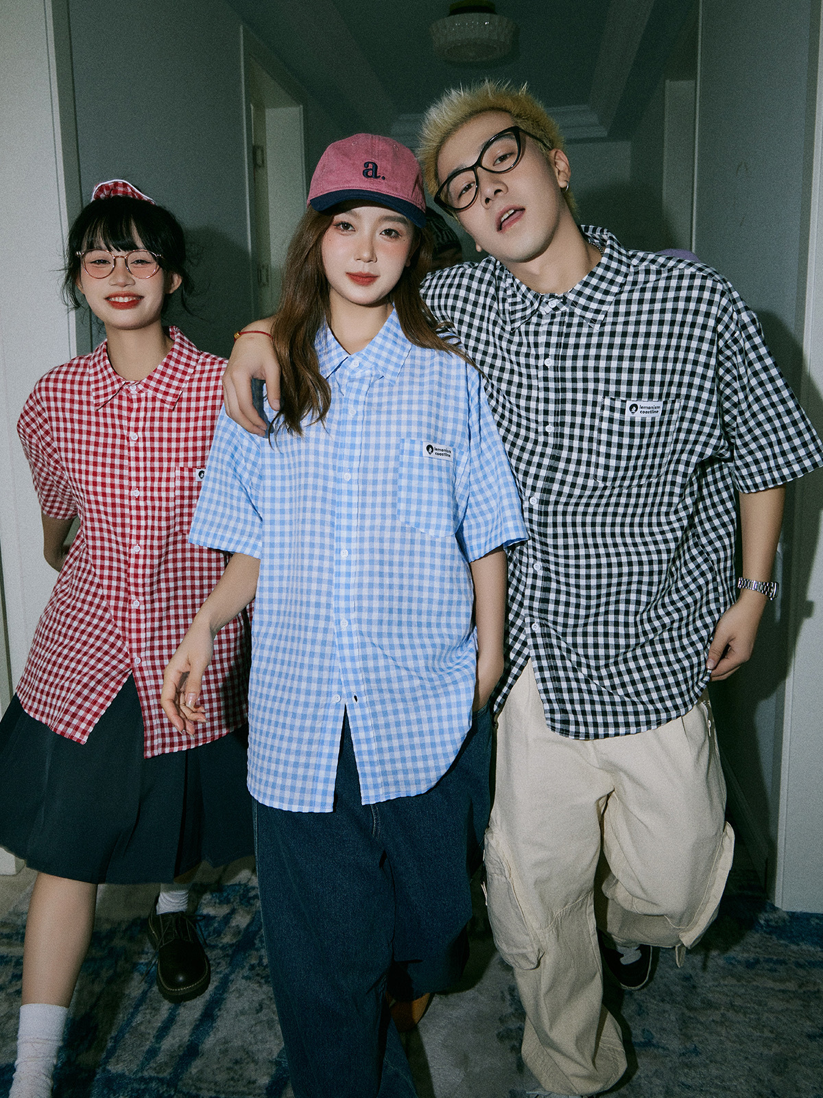 LEMANISM 小格紋 寬鬆 短袖襯衫