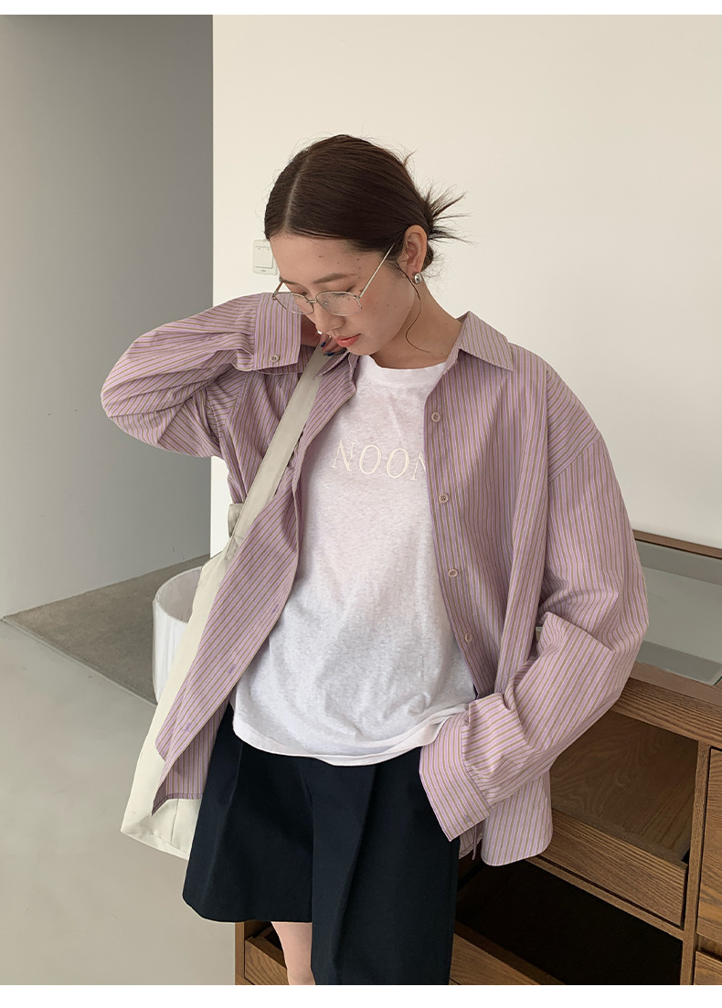 6W14 撞色直條紋立體刺繡襯衫 三色