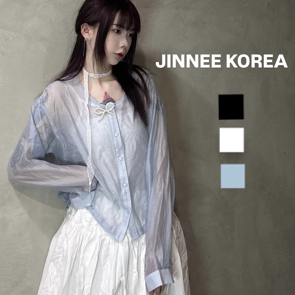 JINNEE 韓國 尼龍短版 外罩 薄紗罩衫 外套 上衣