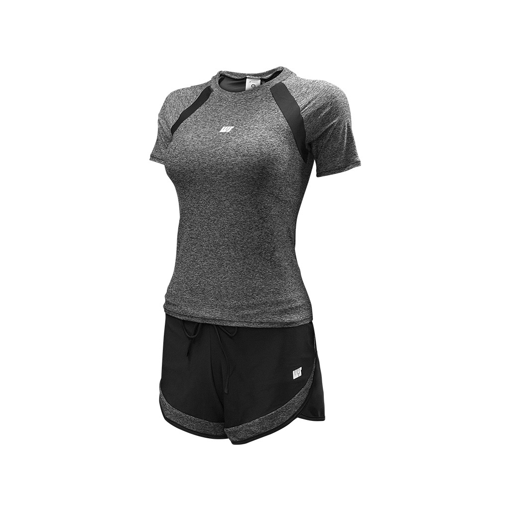 女士短袖內襯游泳防曬套裝 - 灰/黑