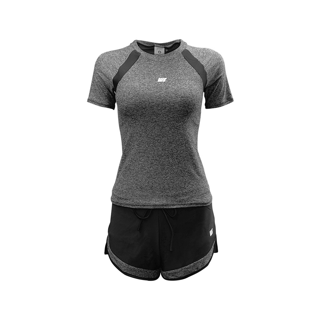 女士短袖內襯游泳防曬套裝 - 灰/黑