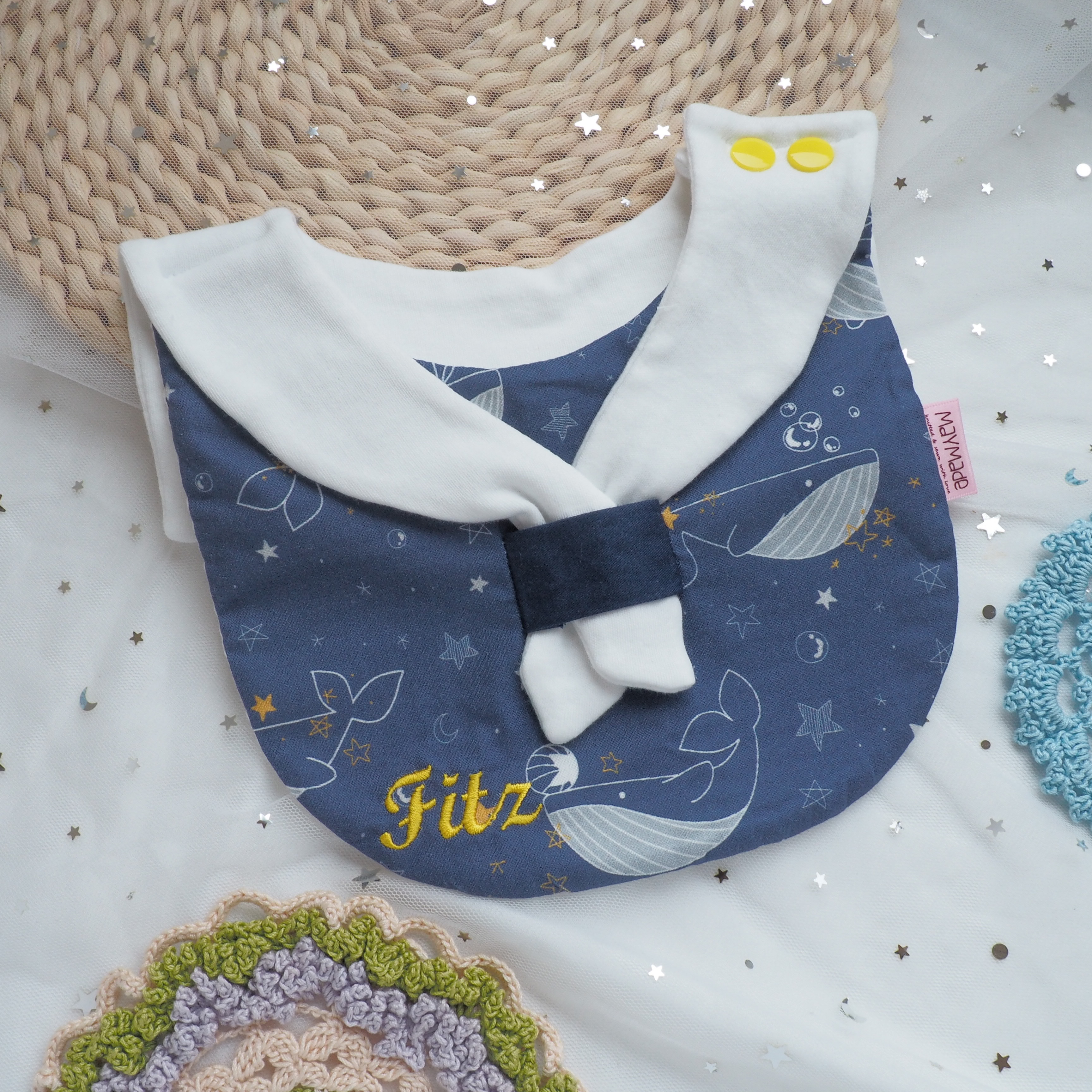 鯨魚圖案 水手造型口水肩 彌月禮物