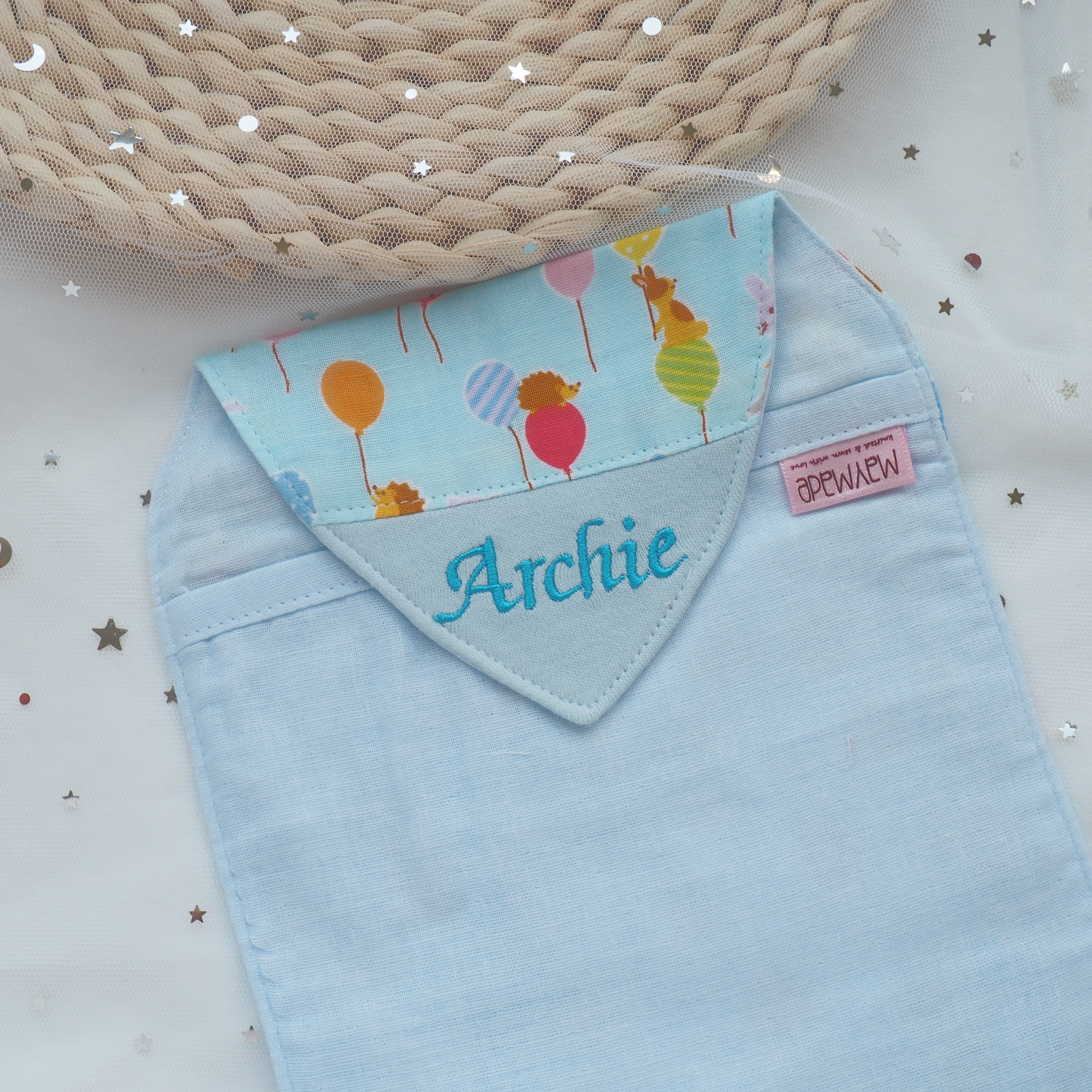 藍色汽球派對圖案汗巾