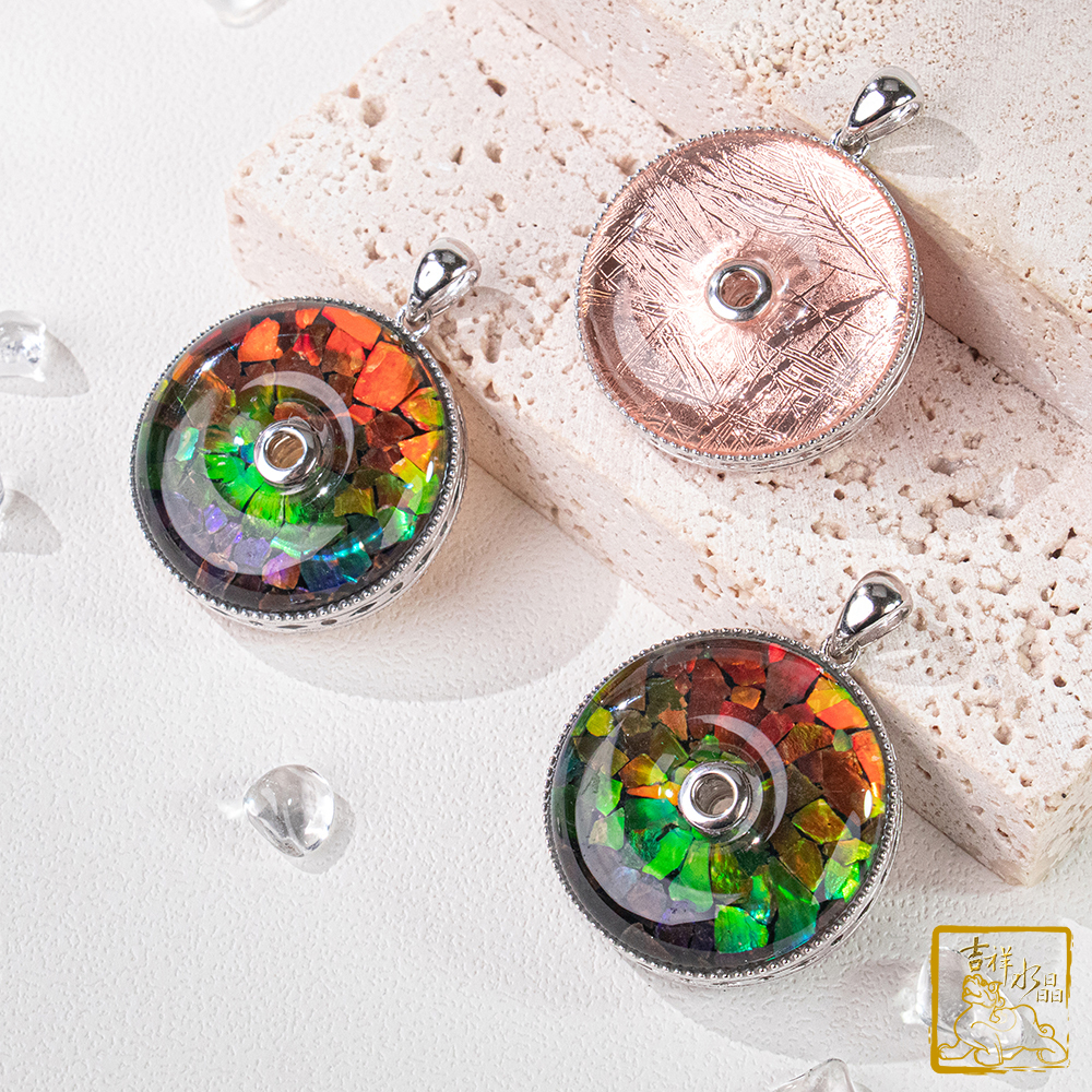 天鐵隕石x斑彩石 平安扣墜 30mm / 兩色可挑