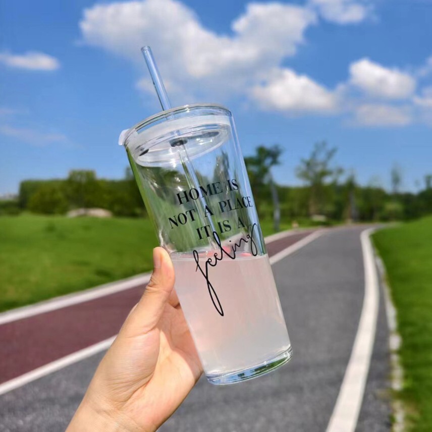 《6007》ins風法文字母玻璃吸管杯  700ml