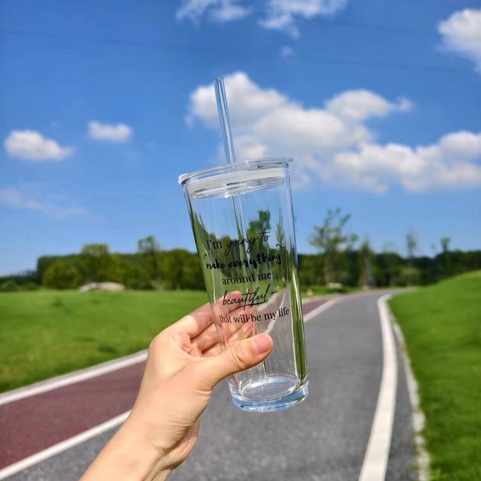 《6007》ins風法文字母玻璃吸管杯  700ml