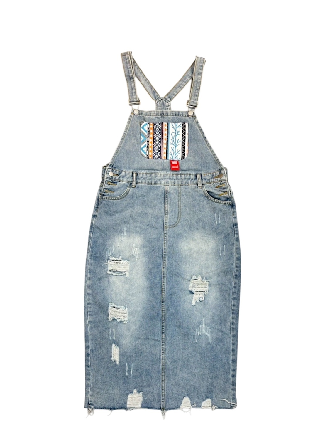 Annstudio / 圖騰牛仔吊帶裙（M~5XL）