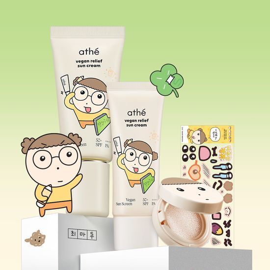 《olive young連線》athe Vegan Relief Sun Cream SPF50+ PA++++ 50ml Set (+35ml+MARU Sun Cushion Case)