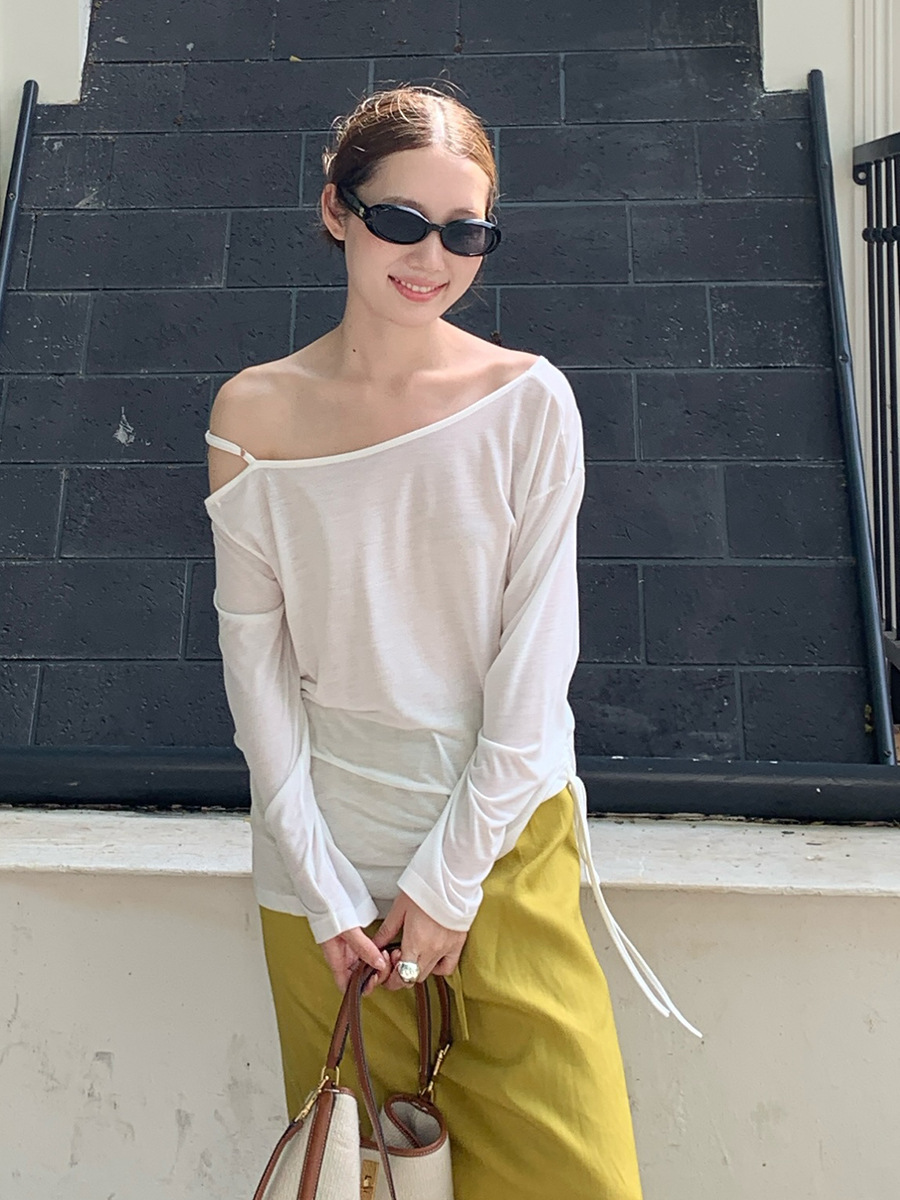 6W12 小心機斜肩薄長袖上衣 七色