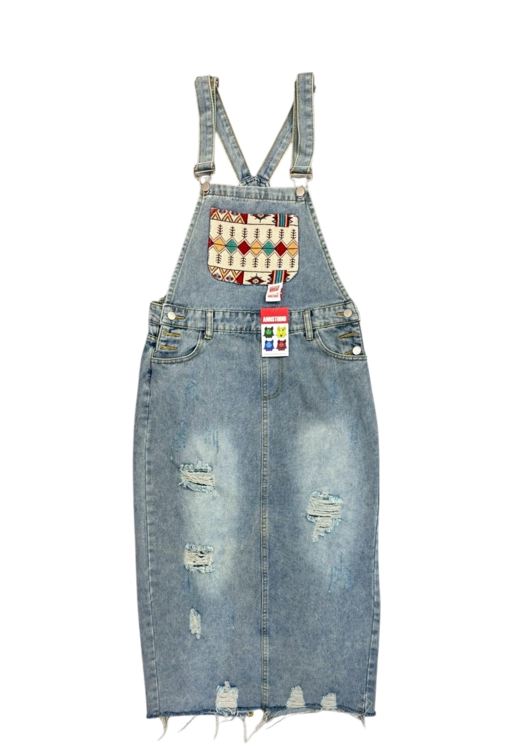 Annstudio / 圖騰牛仔吊帶裙  (M~5XL)