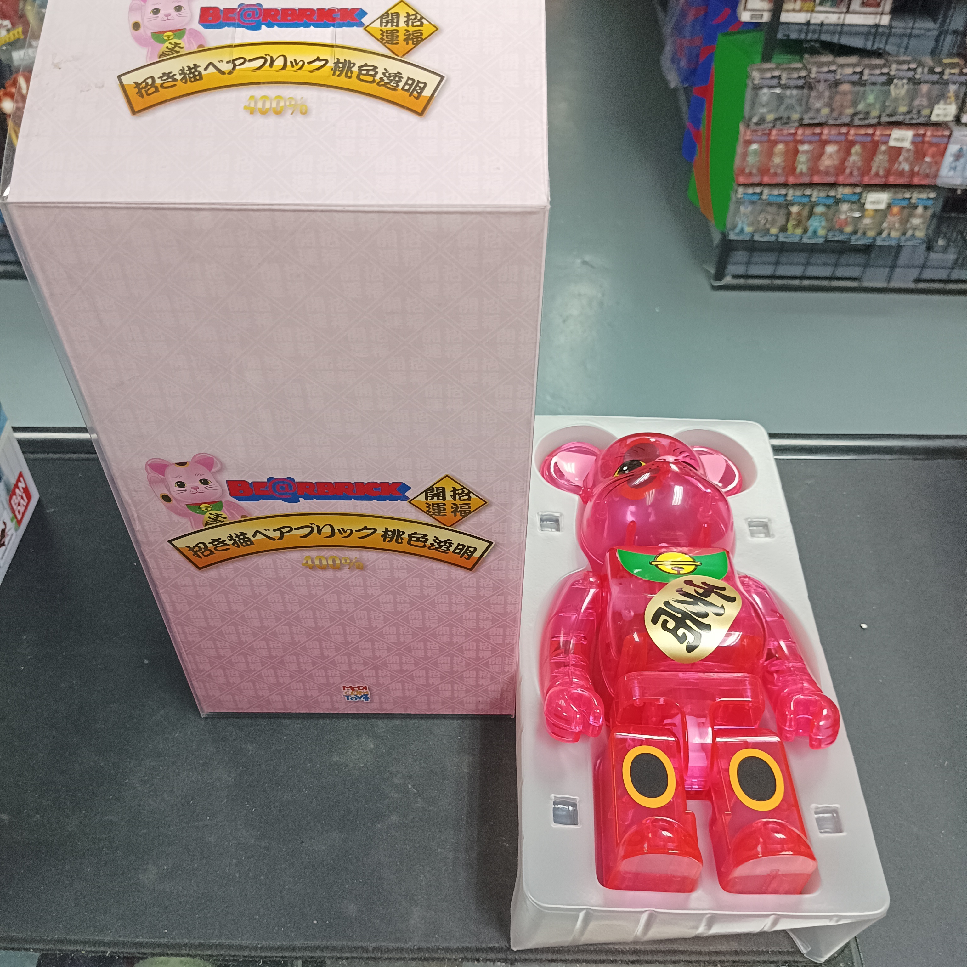 寄賣-Medicom Toy Be@Rbrick - 招財貓 Lucky Cat Neko Pink Clean 400% 桃色透明 千萬兩