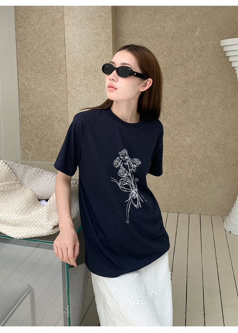 6W09 清新手繪花朵印花短棉TEE 三色