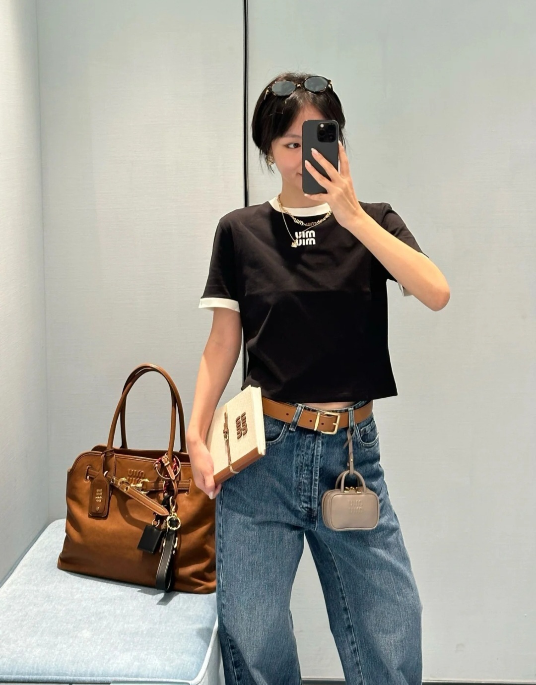 Miu Miu 黑色白邊字母 Tee