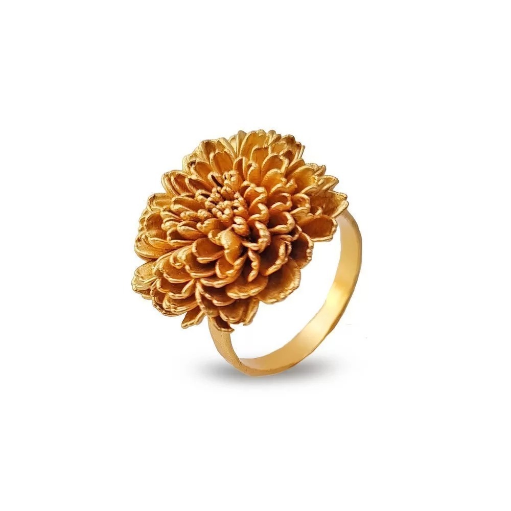 1TA0524-434 THALLO Crysanthe Chrysanthemum Ring Statement 24K Gold Plated #A226 (A-SK-E)