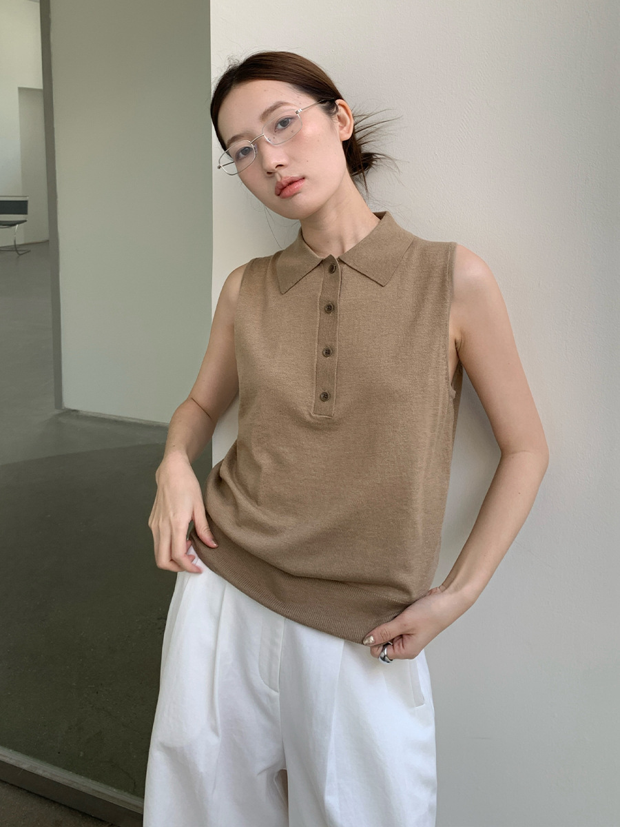 6W06  復古POLO翻領薄針織背心 五色