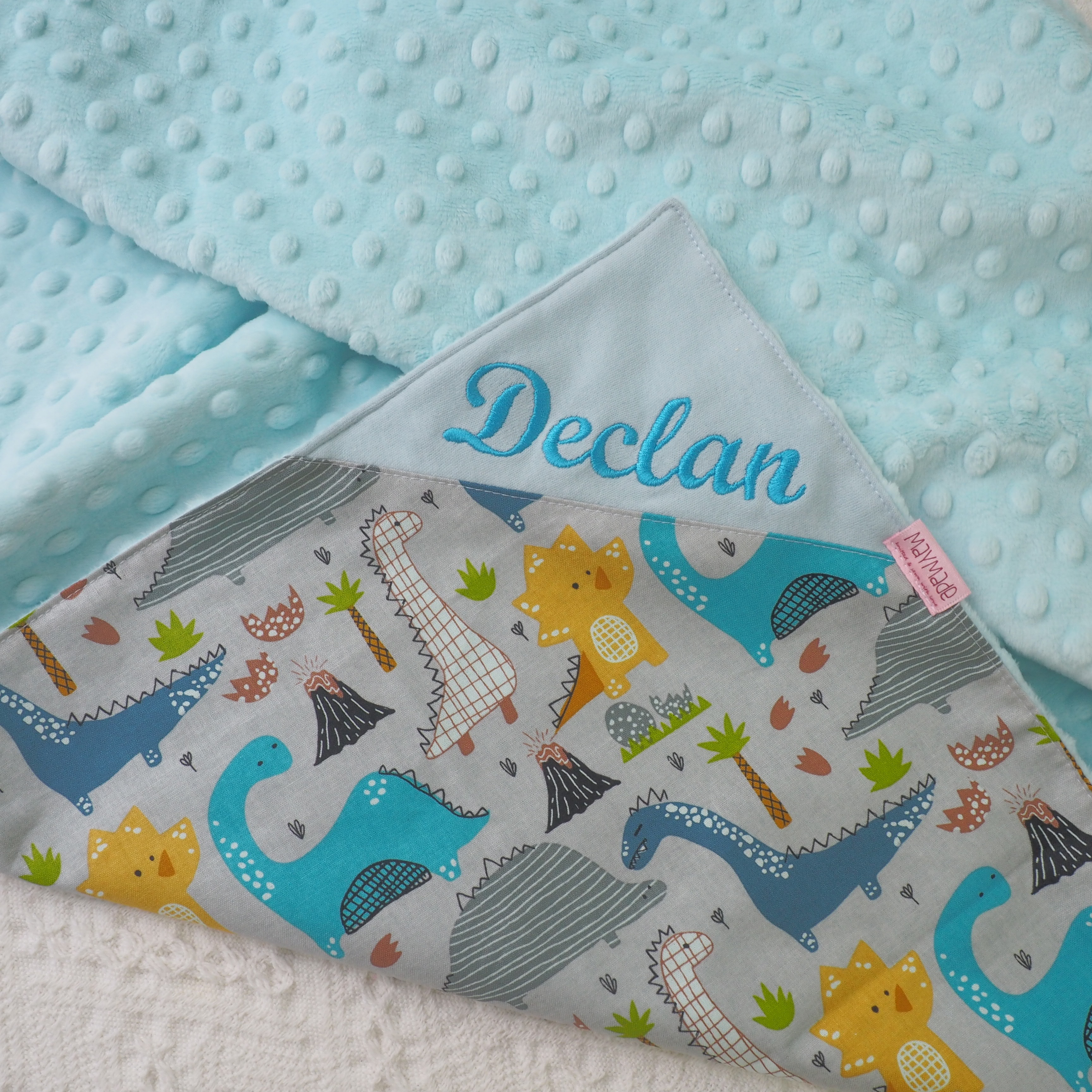 灰色恐龍 BB被仔 嬰兒被 可繡名 [布料絕版，最後兩條]