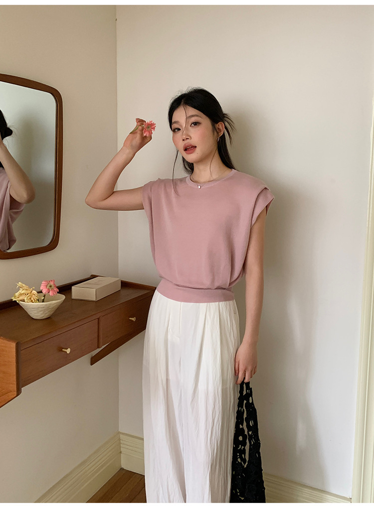 6W19 簡約小立領飛袖冰絲上衣 十二色