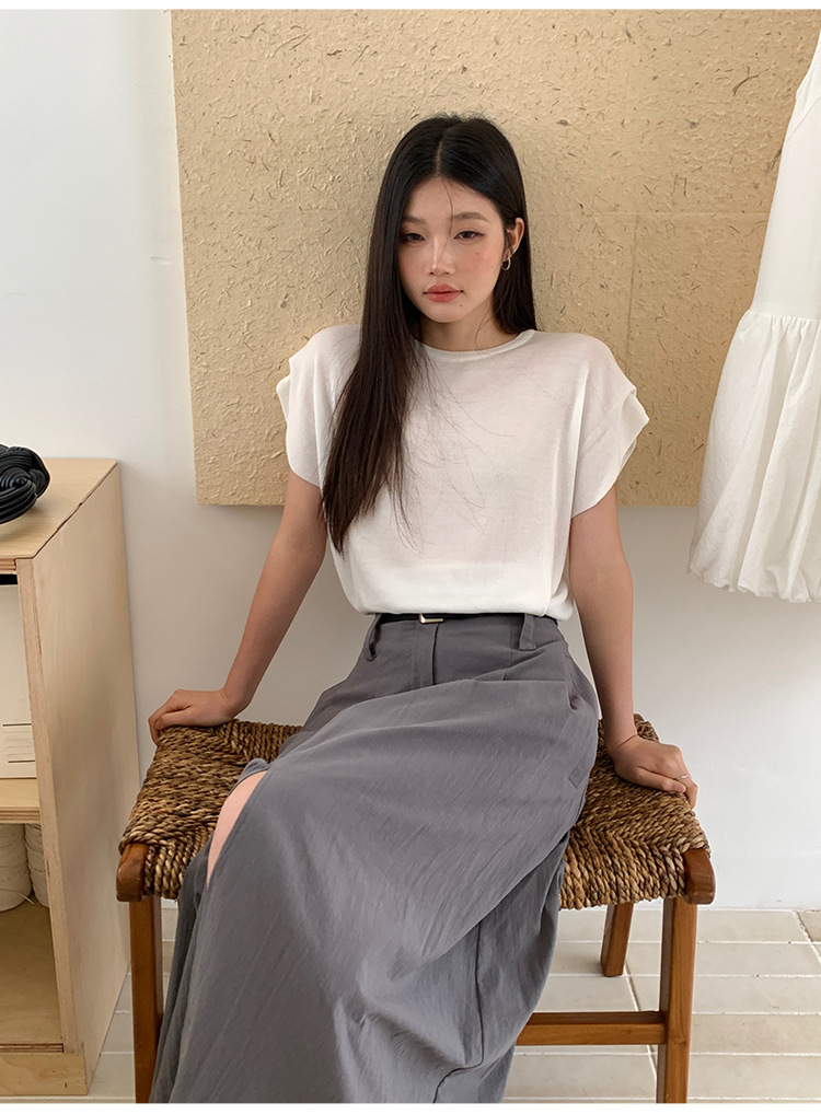 6W19 簡約小立領飛袖冰絲上衣 十二色