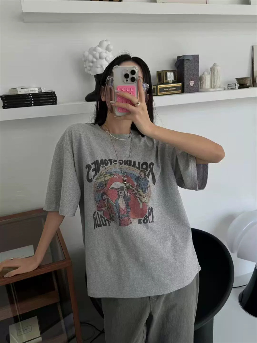 6W02 美式復古塗鴉短棉TEE 三色