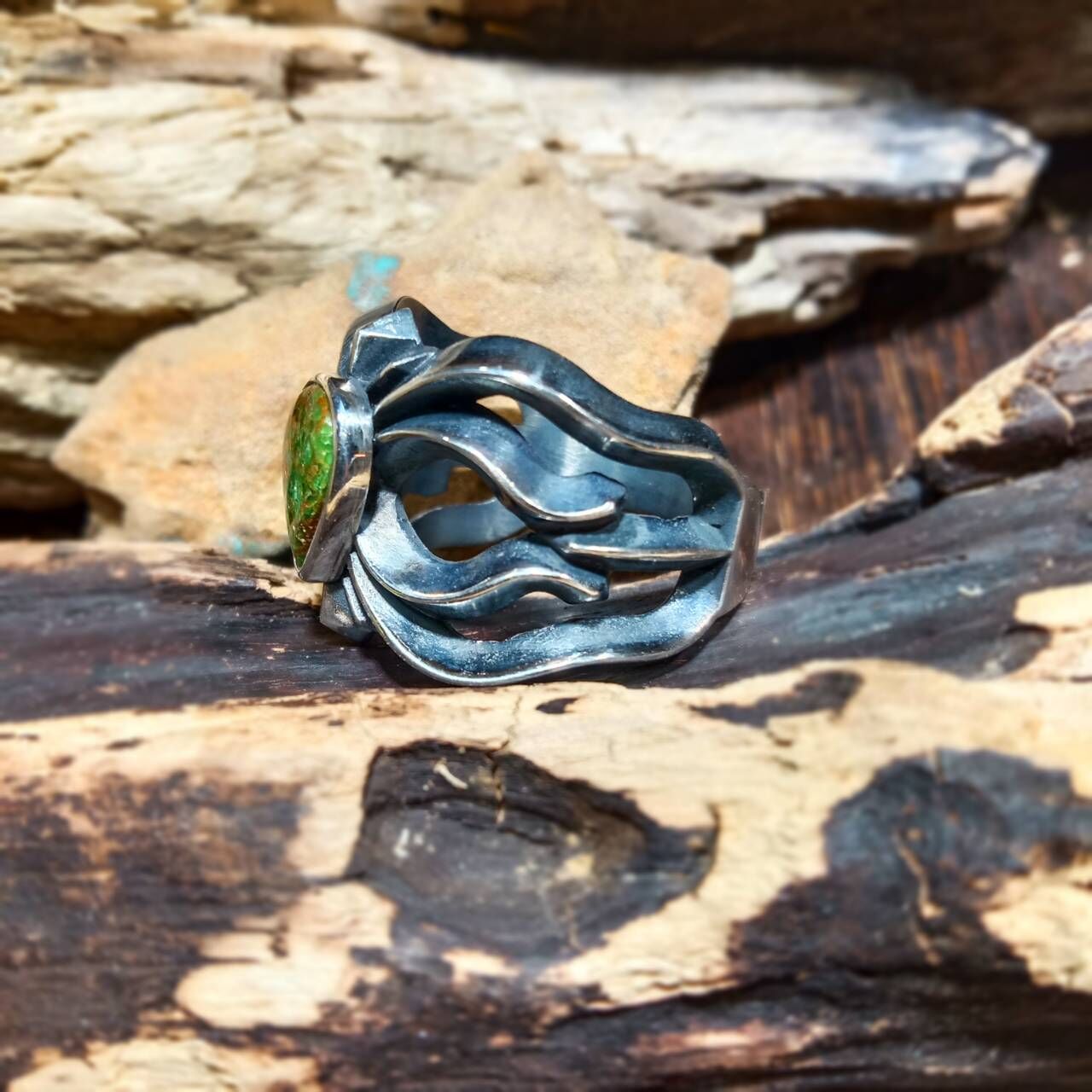 *Black Venom Jewelry- Freedom & Prayer 貓眼花戒鑲Sonora Gold 松石