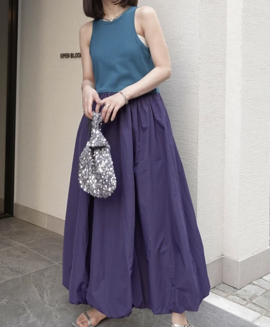 ｛Special Price｝藍色拼紫色燈籠連身裙【日本直送】
