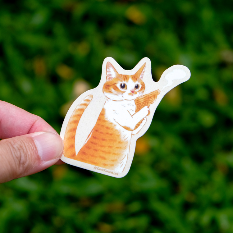 補補貓‧大衛煮愛｜防水貼紙Ｍ｜雞蛋糕手槍