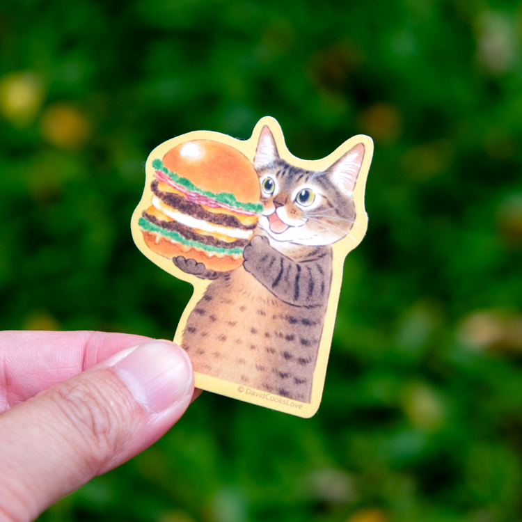 補補貓‧大衛煮愛｜防水貼紙Ｍ｜小漢堡