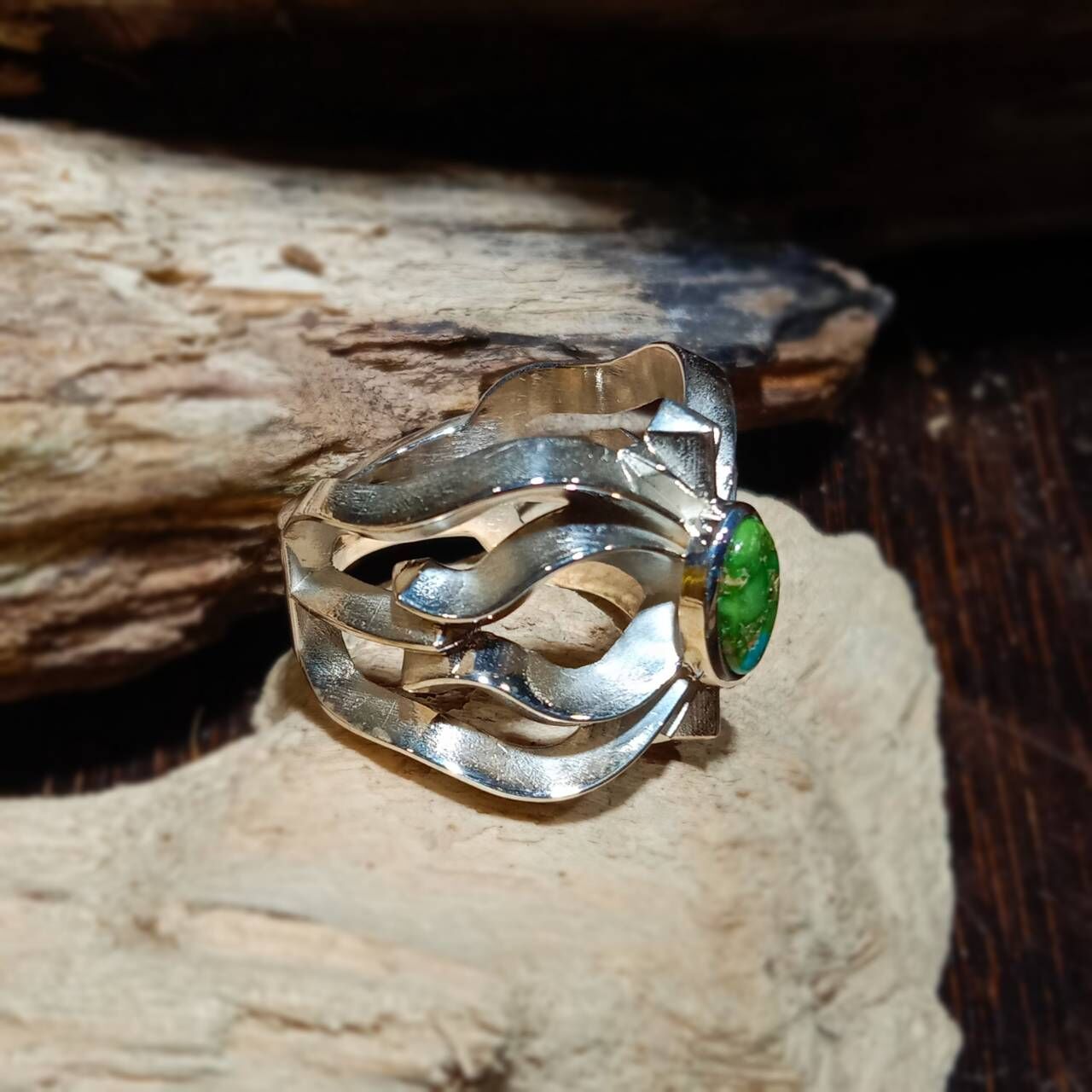 *Black Venom Jewelry- Freedom & Prayer 貓眼花戒鑲Sonora Gold 松石