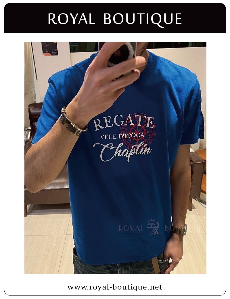 MARINA MILITARE 胸前手繪英字寶藍短T