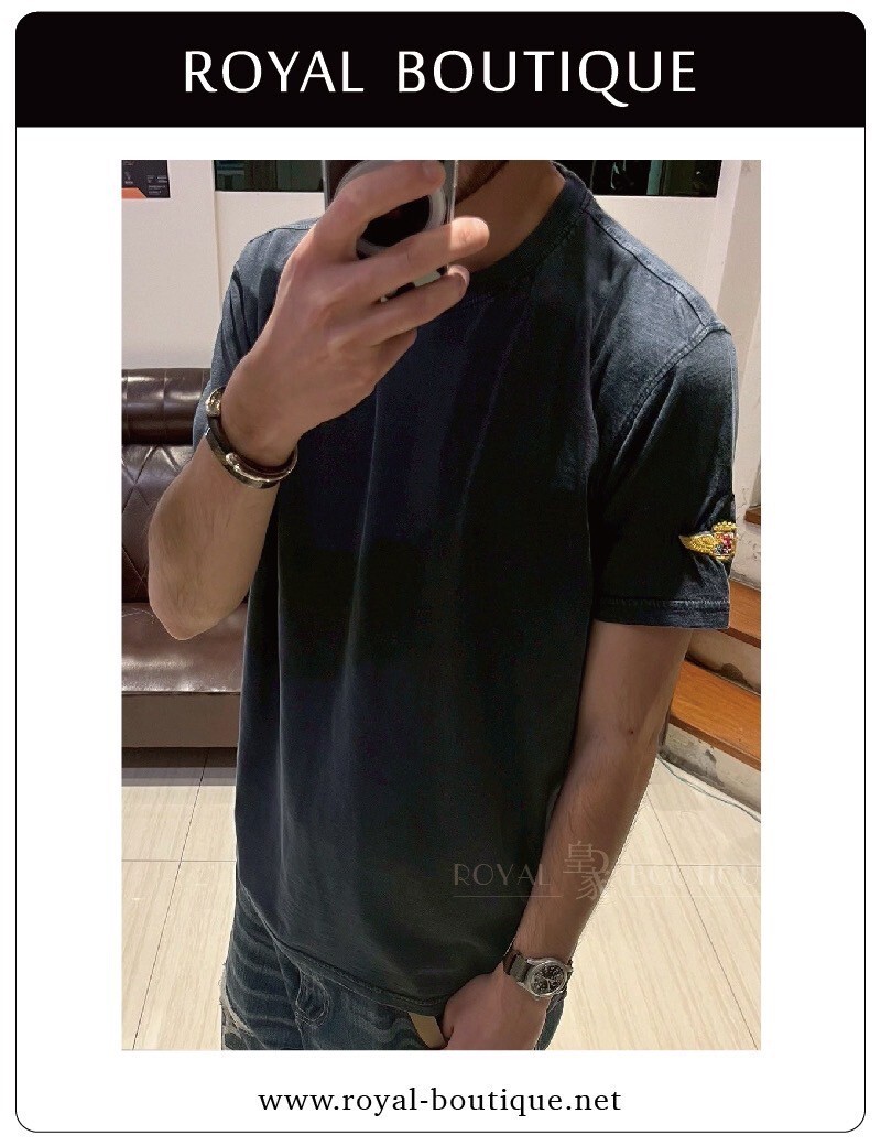 MARINA MILITARE 左繡經典刺繡LOGO水洗竹節棉短T