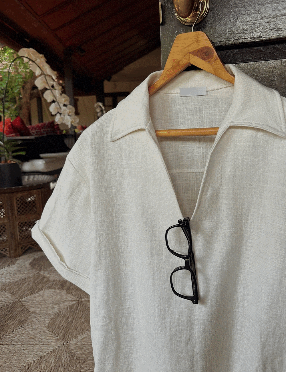 Real Savage亞麻80% V領拉米短袖襯衫