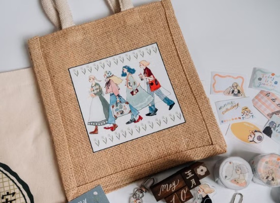 甜蜜生活．我們快樂地向前走 天然生活 黃麻購物袋