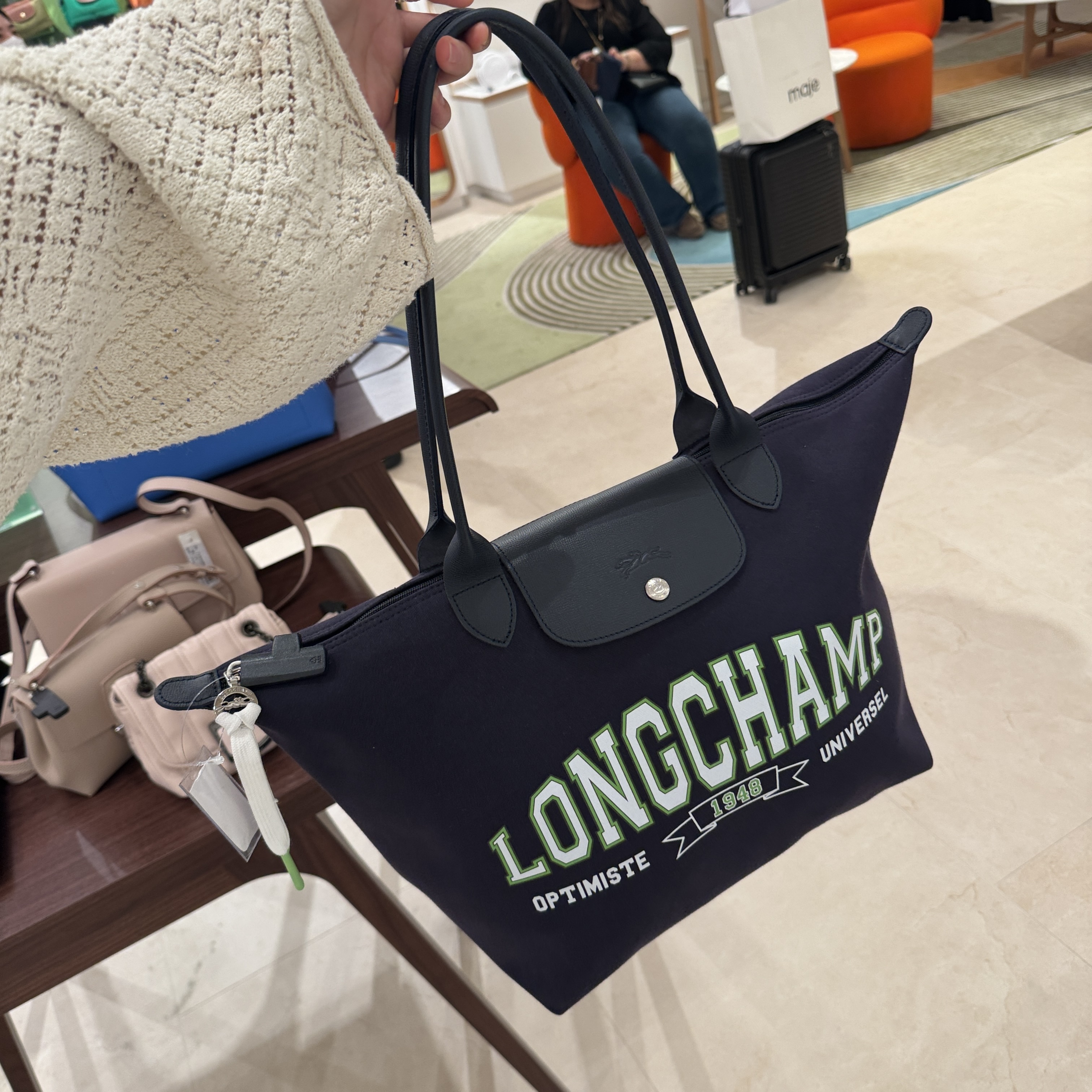 Longchamp hoodie logo long handle tote bag