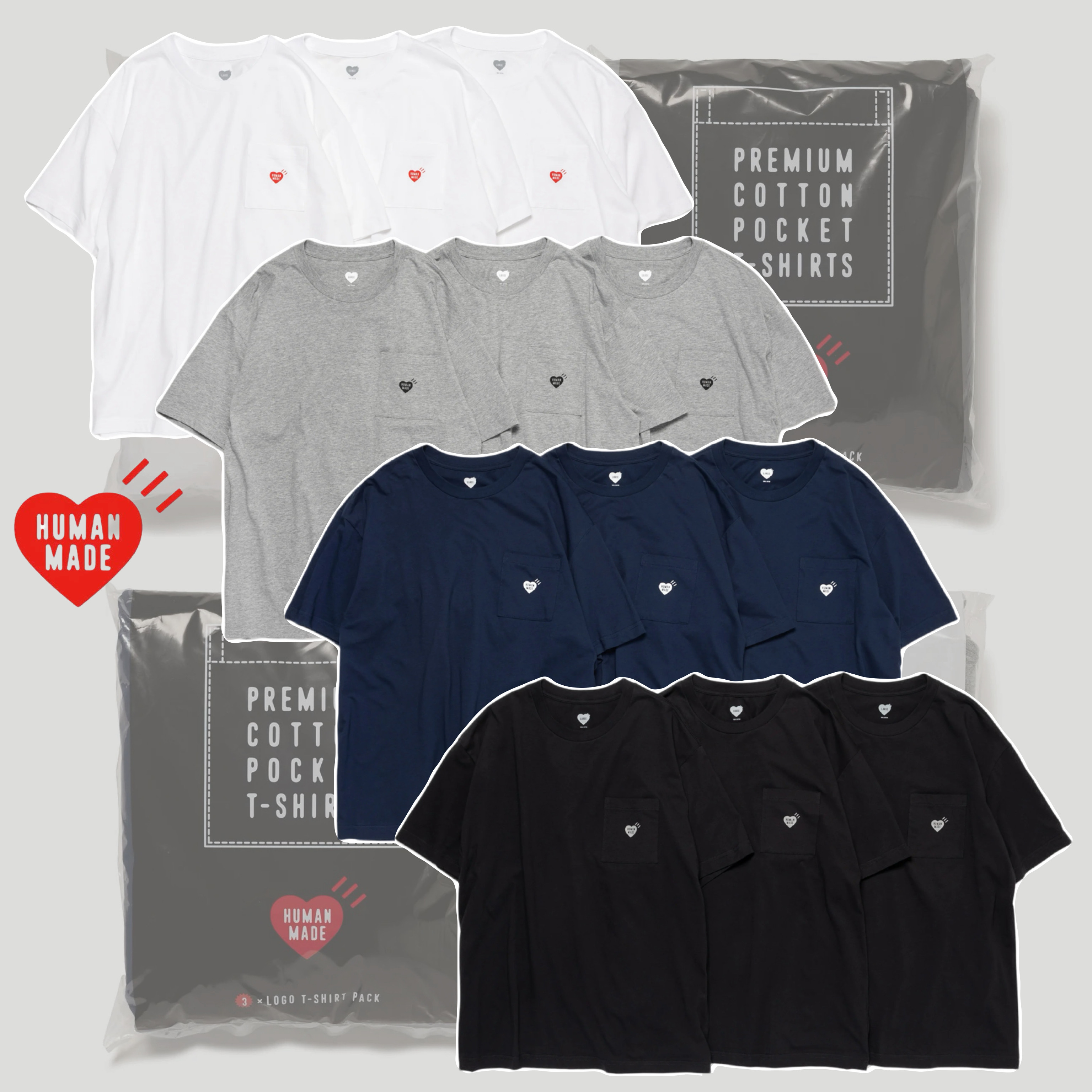 新款！HUMAN MADE 3-PACK POCKET T-SHIRT SET (4 Colours)