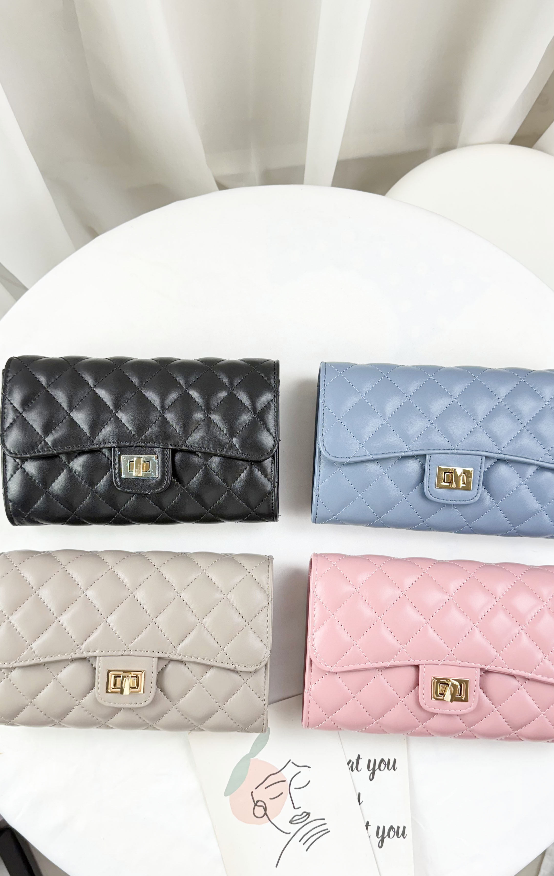 菱格紋真皮拉鍊長夾  #SM-1881-1