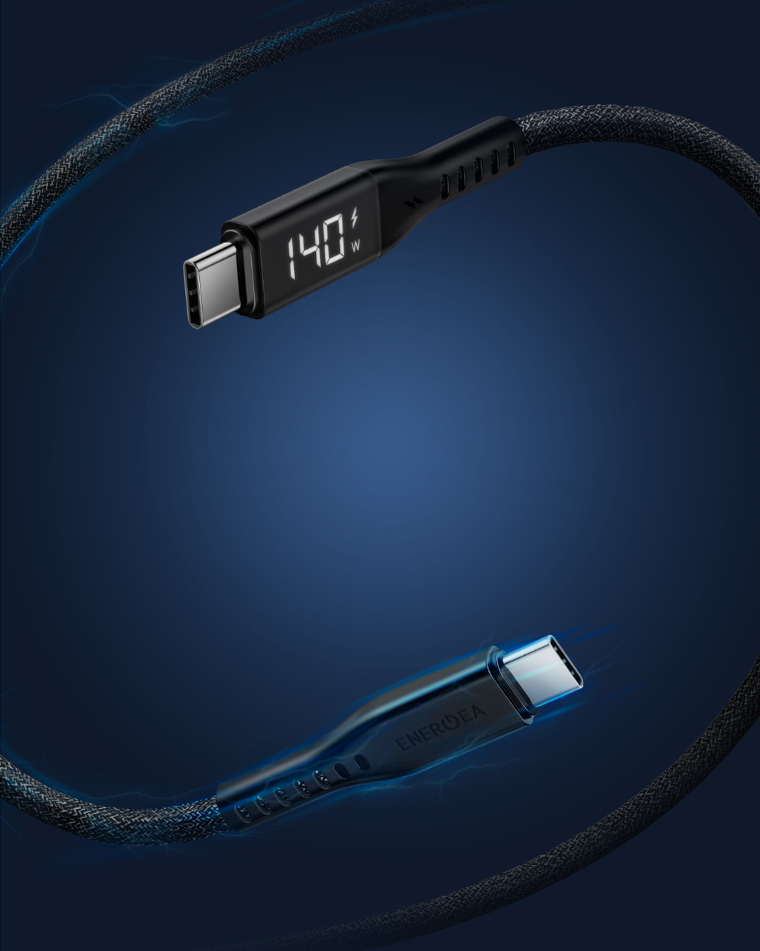 ENERGEA Flow USB-C to USB-C 5A PD240W 1.5m 麻紡布料帶數位顯示快充傳輸線
