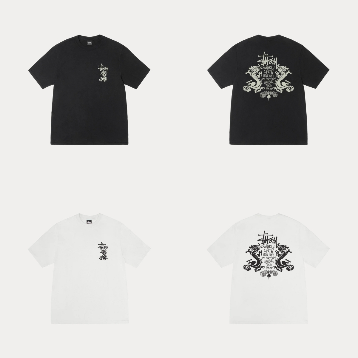 STUSSY DOUBLE DRAGON TEE PIGMENT DYED 圖案 龍 短袖