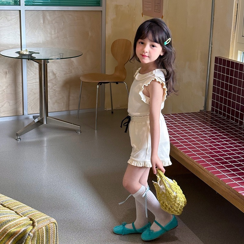 兩色甜美花邊無袖套裝