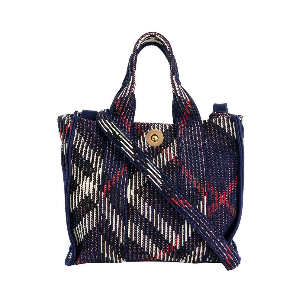 【Burberry】經典格紋編織釦式迷你手提/斜背二用包(海軍藍)