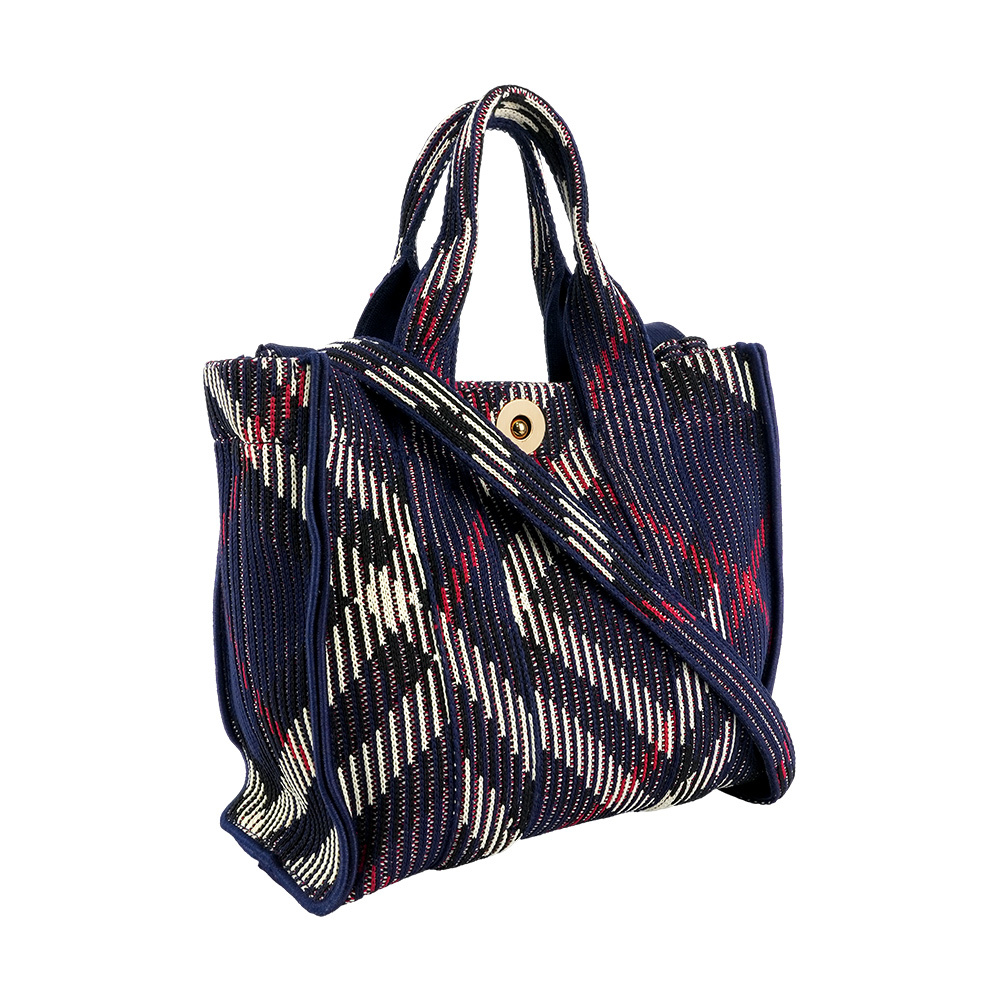 【Burberry】經典格紋編織釦式迷你手提/斜背二用包(海軍藍)