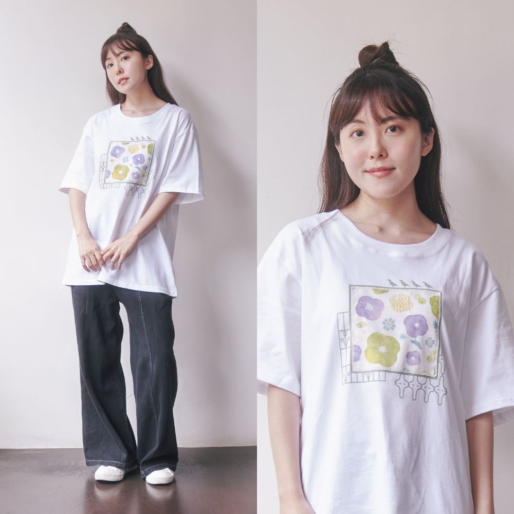 印花樂畫框T恤玻璃海棠