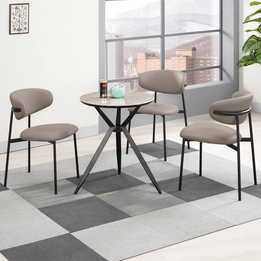 艾恩2尺工業風岩板圓型餐桌椅組合/洽談桌椅組合(一桌二椅)