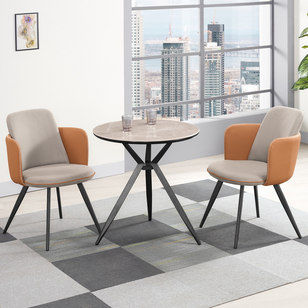 艾恩2.3尺工業風岩板圓型餐桌椅組合/洽談桌椅組合(一桌二椅-兩色可選)