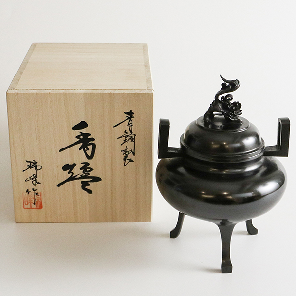 瑞峰堂「玉利久型香炉」銀梨地 福介商店｜【瑞峰】玉利久型獅子蓋香爐