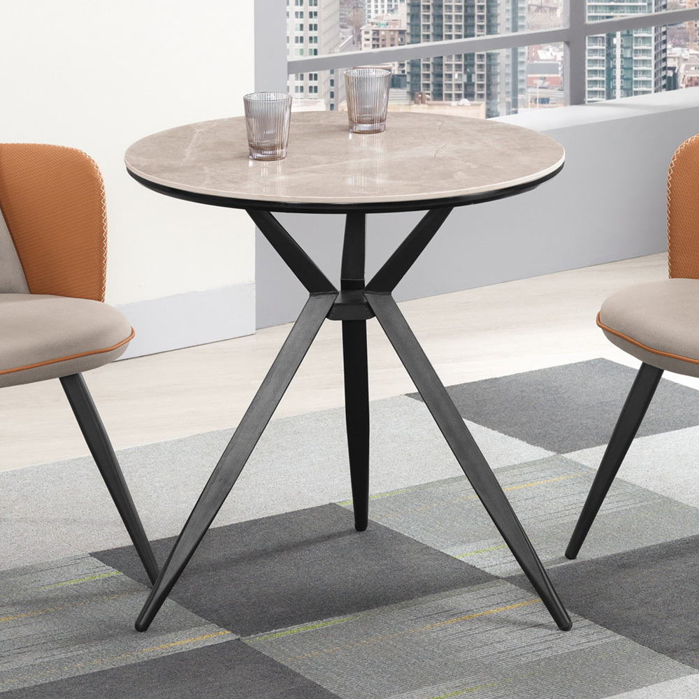 艾恩2.3尺工業風岩板圓型餐桌/小圓桌/休閒桌/商業洽談桌